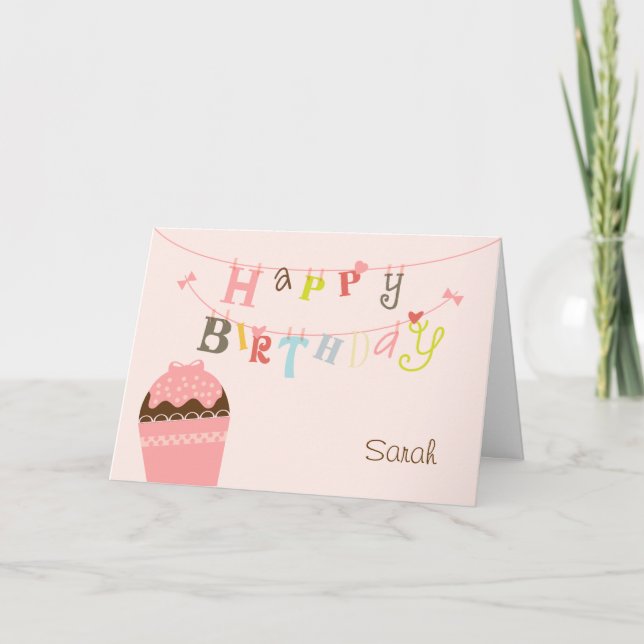 Tarjeta de Cumpleaños con Cupcake y Cinta (Anverso)