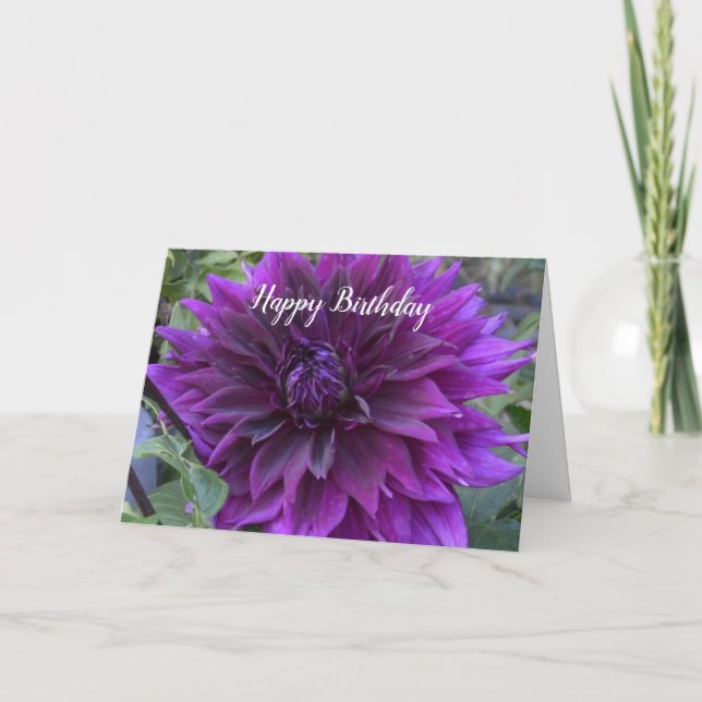 Tarjeta de cumpleaños con dahlia morada (Anverso)