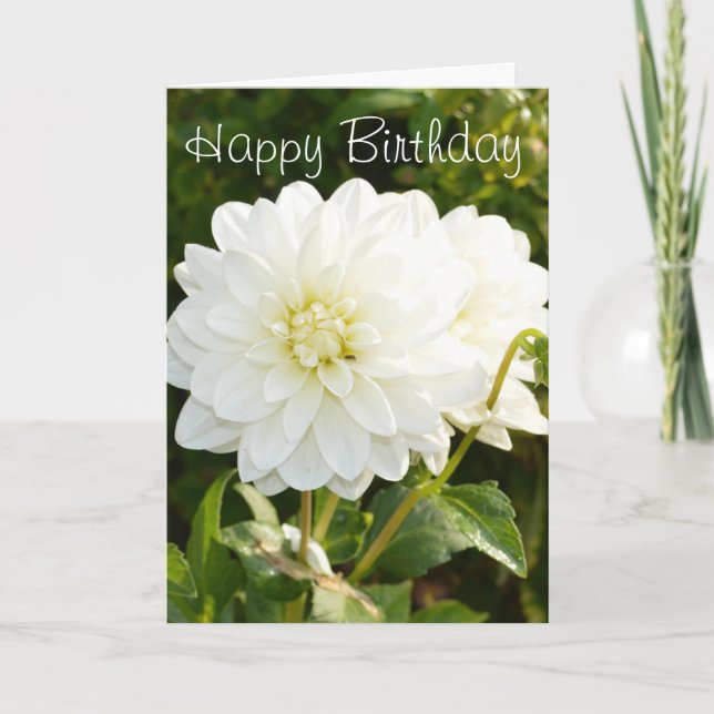 Tarjeta de cumpleaños con dahlias blancas (Anverso)