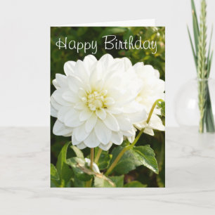 Tarjeta de cumpleaños con dahlias blancas