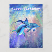 Tarjeta de cumpleaños con delfines felices