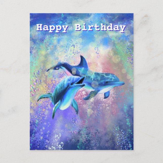 Tarjeta de cumpleaños con delfines felices (Anverso)