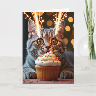 Tarjeta de cumpleaños con destellos para gato atig