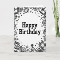 Tarjeta de cumpleaños con dibujos lineales