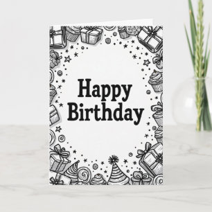 Tarjeta de cumpleaños con dibujos lineales