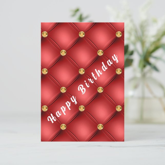Tarjeta de Cumpleaños con Diseño de Diamantes Rojo (Anverso de pie)