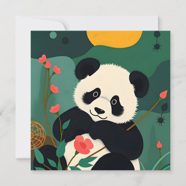 Tarjeta de cumpleaños con diseño de Panda colorido (Anverso)