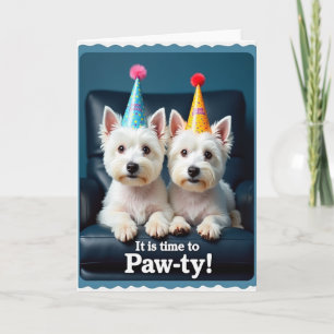 Tarjeta de cumpleaños con diseño de perro fiestero