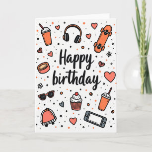 Tarjeta de cumpleaños con diseño gráfico alegre
