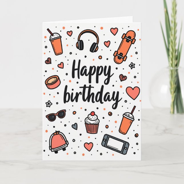 Tarjeta de cumpleaños con diseño gráfico alegre (Anverso)