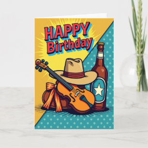 Tarjeta de cumpleaños con diseño gráfico audaz