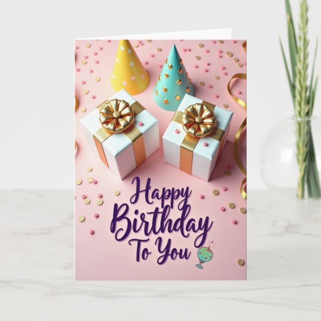 Tarjeta de cumpleaños con diseño plano rosa (Anverso)