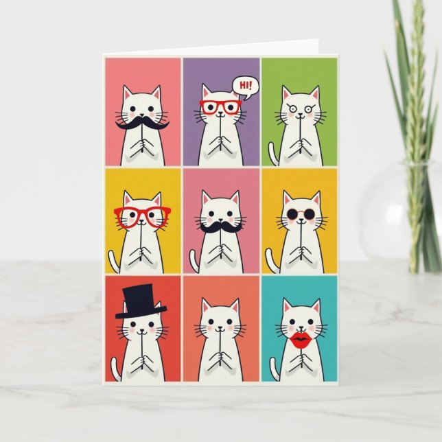 Tarjeta de Cumpleaños con Disfraz para Nueve Gatos (Anverso)