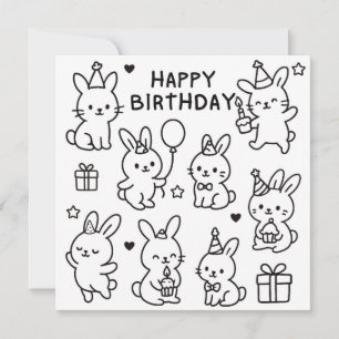 Tarjeta de cumpleaños con doodle de conejo minimal