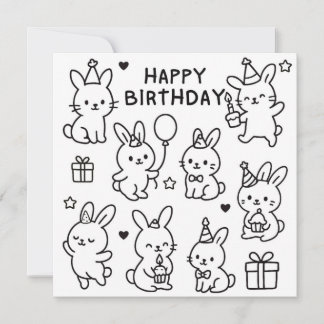 Tarjeta de cumpleaños con doodle de conejo minimal