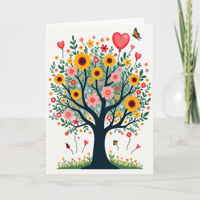 Tarjeta de cumpleaños con dosel floral (Anverso)