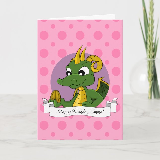 Tarjeta de cumpleaños con dragón de dibujos animad (Anverso)