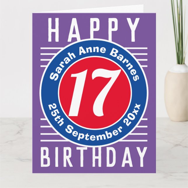 Tarjeta de cumpleaños con edad, nombre y fecha (Anverso)