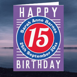 Tarjeta de cumpleaños con edad, nombre y fecha