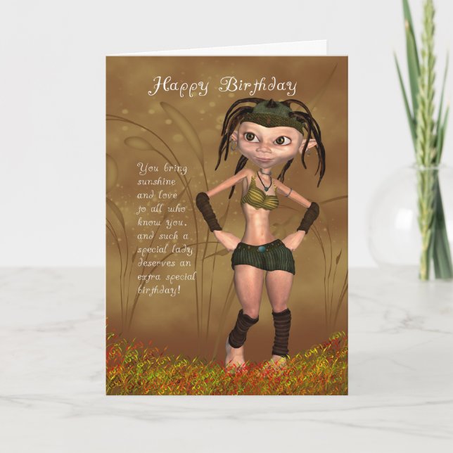 Tarjeta de cumpleaños con el duende enrrollado - (Anverso)