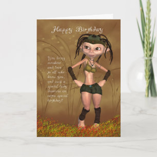 Tarjeta de cumpleaños con el duende enrrollado -