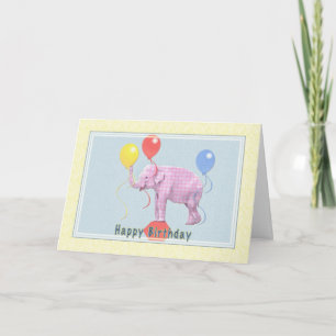 Tarjeta de cumpleaños con el elefante rosado y los