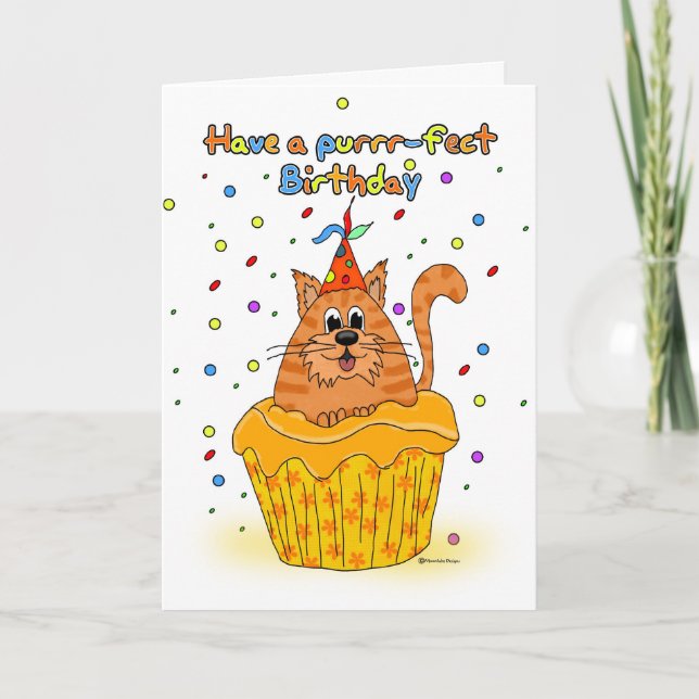 tarjeta de cumpleaños con el gato de la magdalena (Anverso)