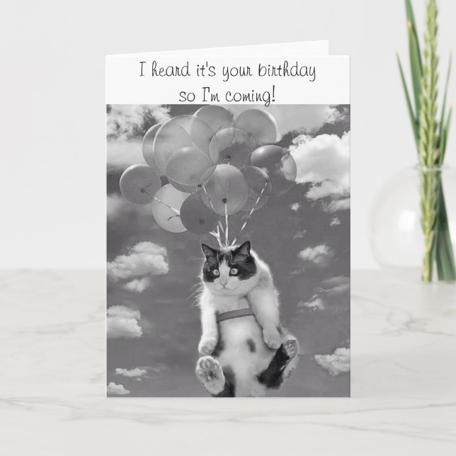 Tarjeta de cumpleaños con el gato de vuelo (Anverso)