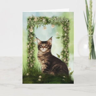 Tarjeta de cumpleaños con el gato lindo