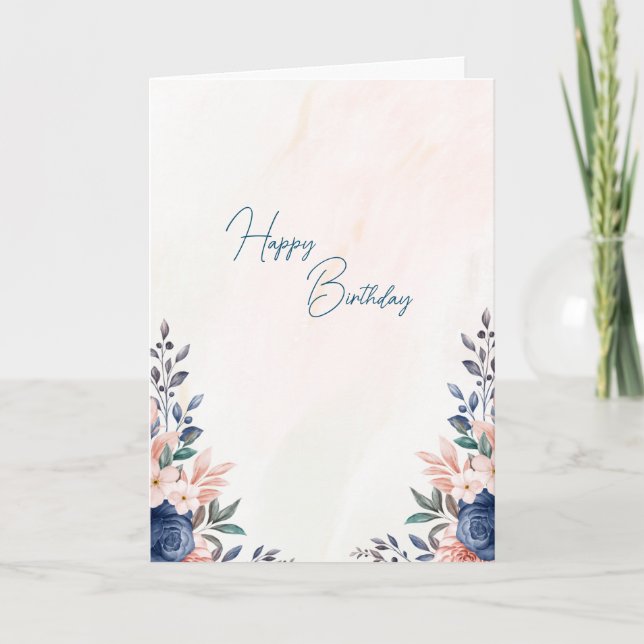 Tarjeta de cumpleaños con el tema Flores azules (Anverso)