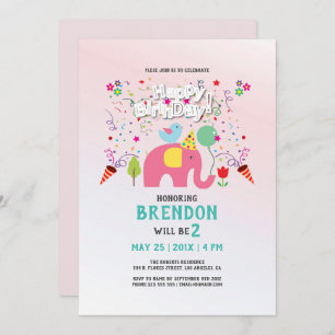 Tarjeta de cumpleaños con elefante y ave