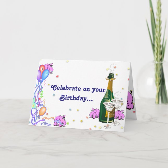 Tarjeta de cumpleaños con elefantes rosados que am (Anverso)