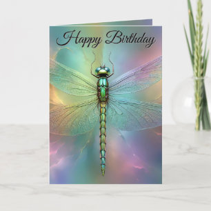 Tarjeta de cumpleaños con elegante libélula pastel