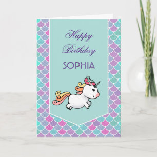 Tarjeta de cumpleaños con escalas de unicornio y s