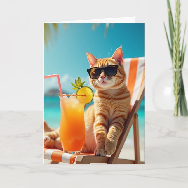 Tarjeta de Cumpleaños con Escena de Gato Genial (Anverso)