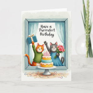 Tarjeta de cumpleaños con escena de ventana
