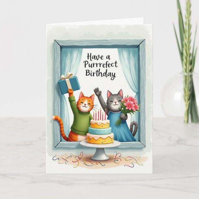 Tarjeta de cumpleaños con escena de ventana (Anverso)