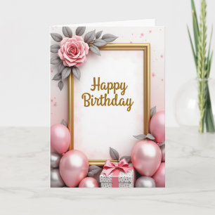 Tarjeta de cumpleaños con escritura dorada
