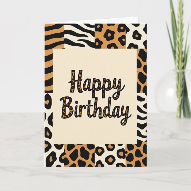 Tarjeta de cumpleaños con estampado felino (Anverso)