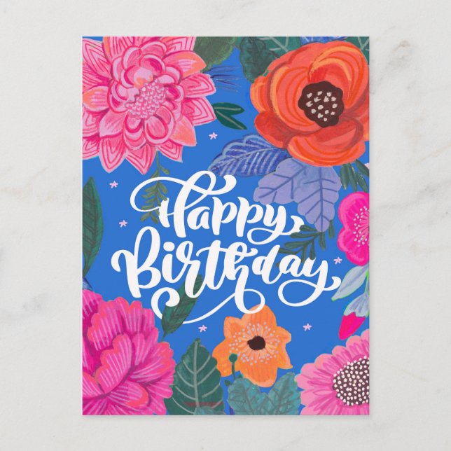 Tarjeta de cumpleaños con estampado floral brillan (Anverso)