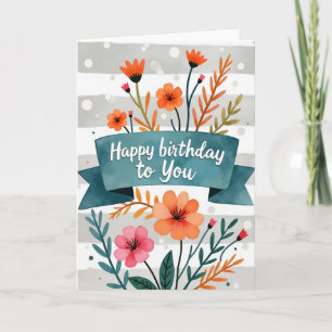 Tarjeta de cumpleaños con estandarte azul verdoso