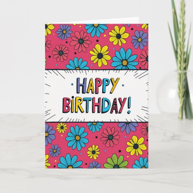 Tarjeta de Cumpleaños con Estandarte Floral (Anverso)