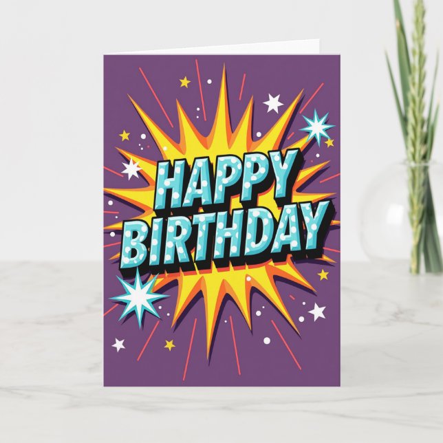 Tarjeta de cumpleaños con estrella explosiva vibra (Anverso)
