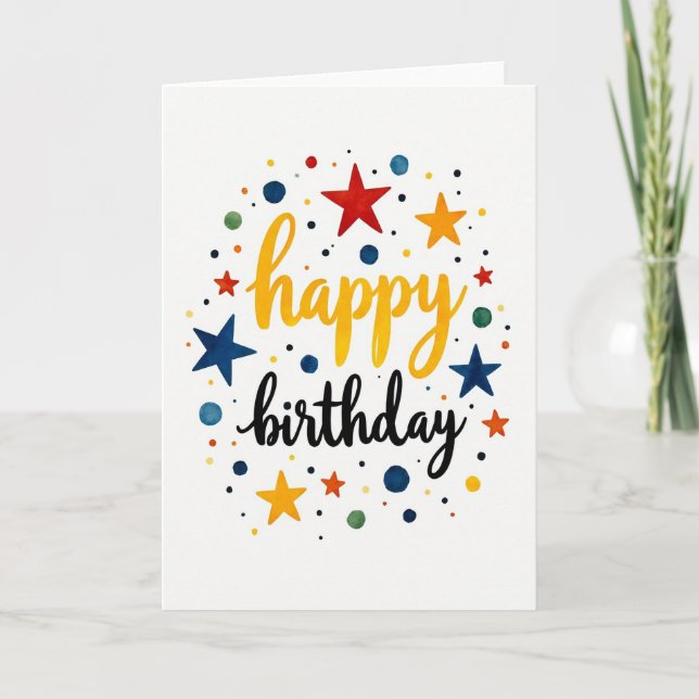 Tarjeta de cumpleaños con estrellas doradas (Anverso)