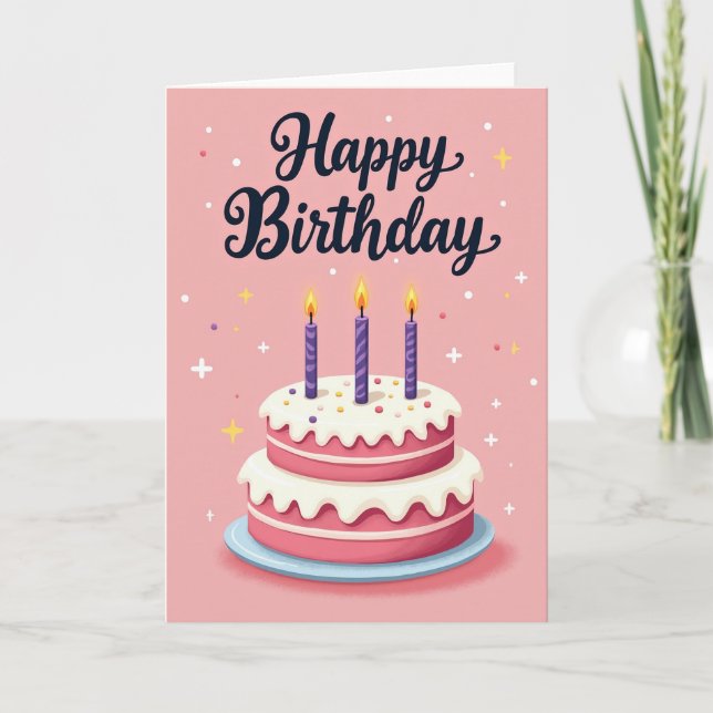 Tarjeta de cumpleaños con estrellas y pastel (Anverso)