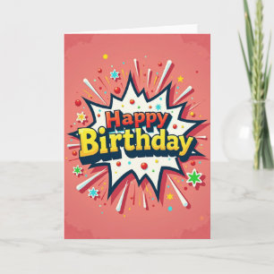 Tarjeta de cumpleaños con explosión de cómic