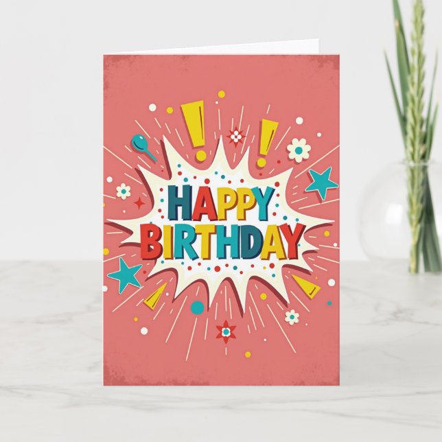 Tarjeta de cumpleaños con explosión de estrellas (Anverso)