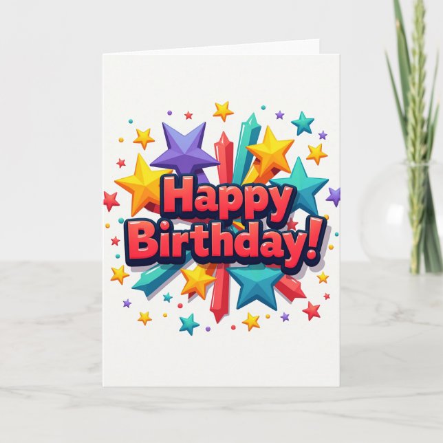 Tarjeta de cumpleaños con explosión de estrellas d (Anverso)