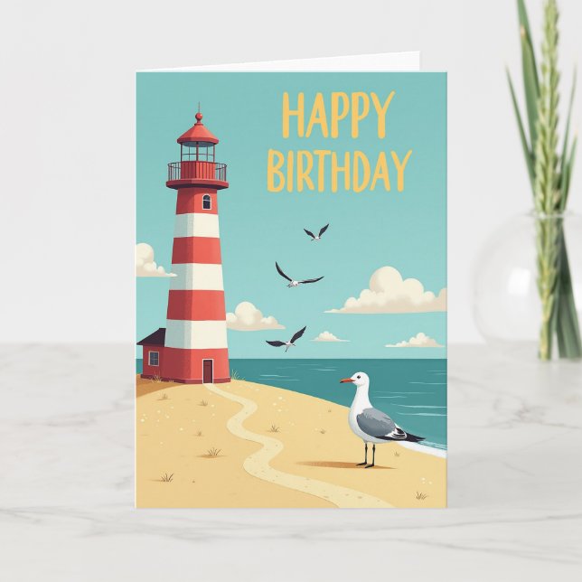 Tarjeta de cumpleaños con faro costero (Anverso)