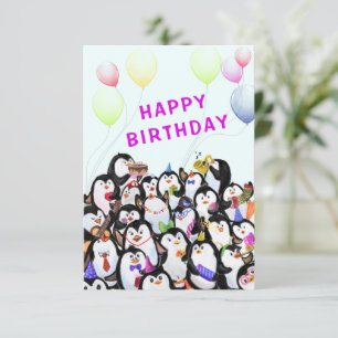 Tarjeta de cumpleaños con Fiesta de pingüinos feli